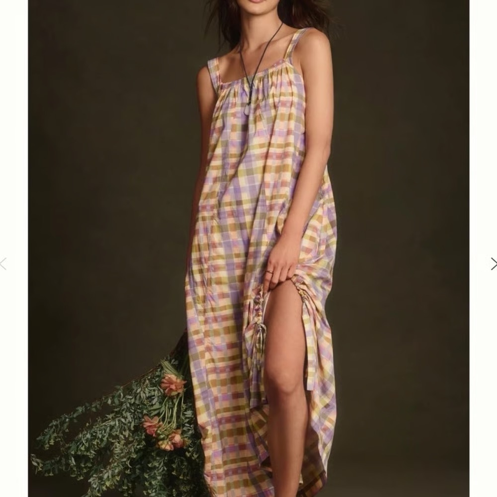 NWOT Anthropologie Daily Practice Plaid Sleeveless Dress with Side Tie